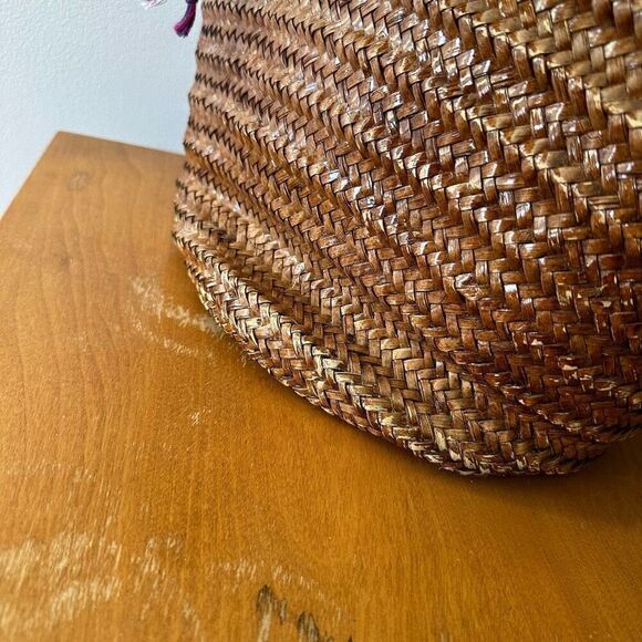 African Beaded Straw Bag Scarf Fringe Closure - Picture 15 of 16